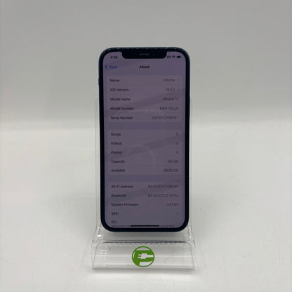 Factory Unlocked Apple iPhone 12 64GB Blue MGF73LL/A